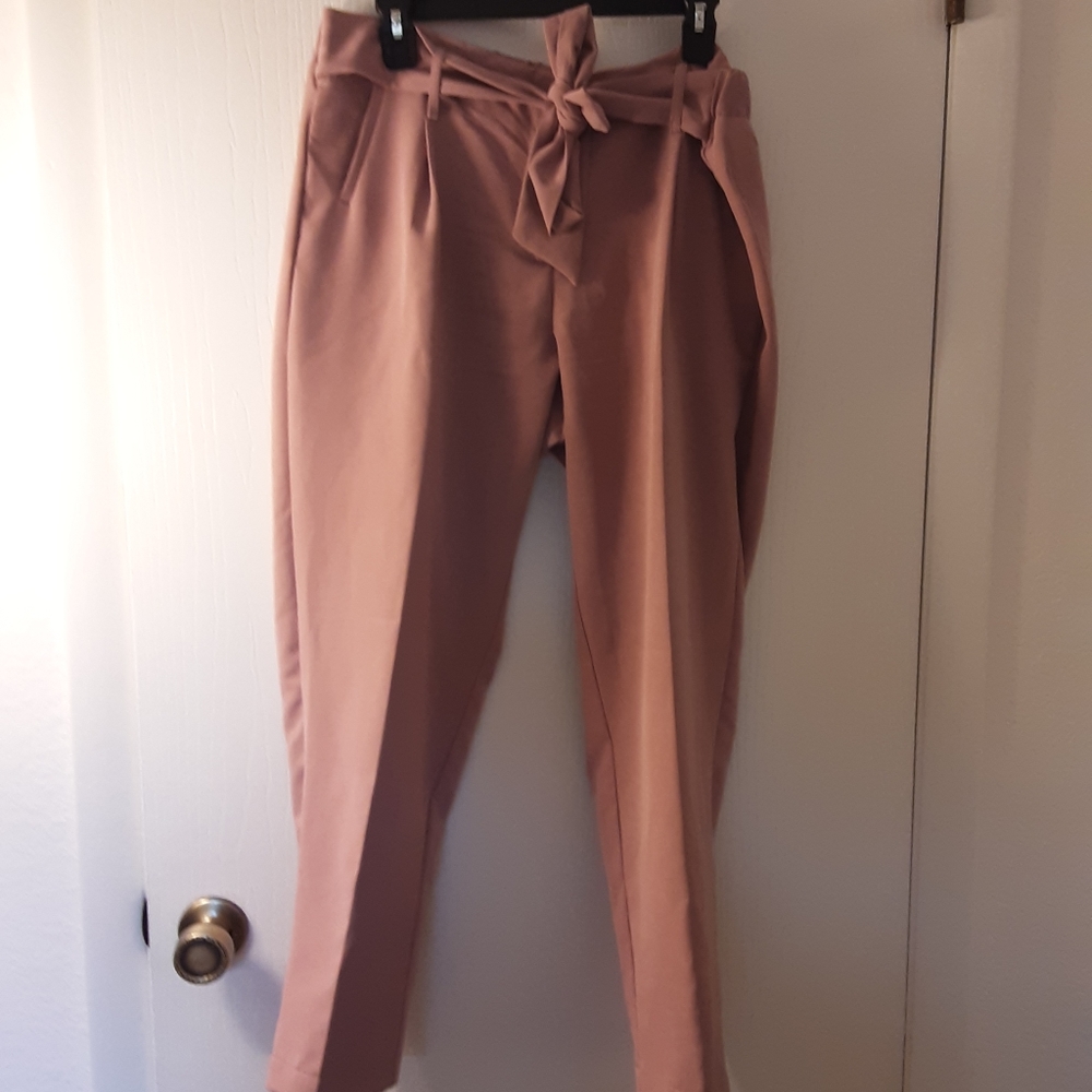 Angels tie front dress pant in pink